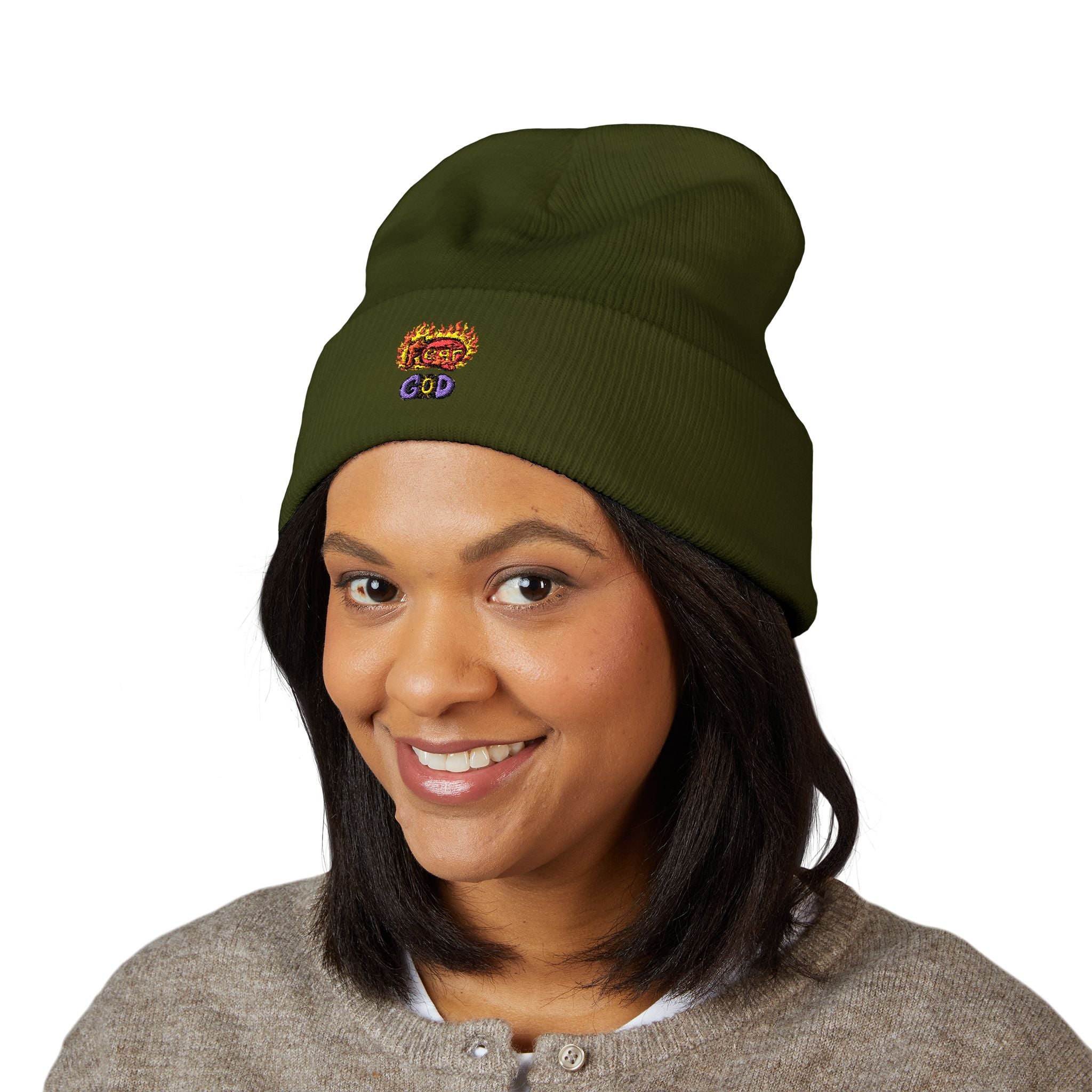 Fear God Embroidered 'Glow Up' Flame Beanie — Classic Cuffed Winter Hat