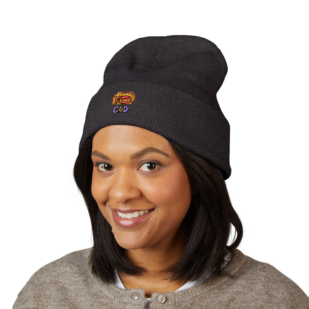 Fear God Embroidered 'Glow Up' Flame Beanie — Classic Cuffed Winter Hat