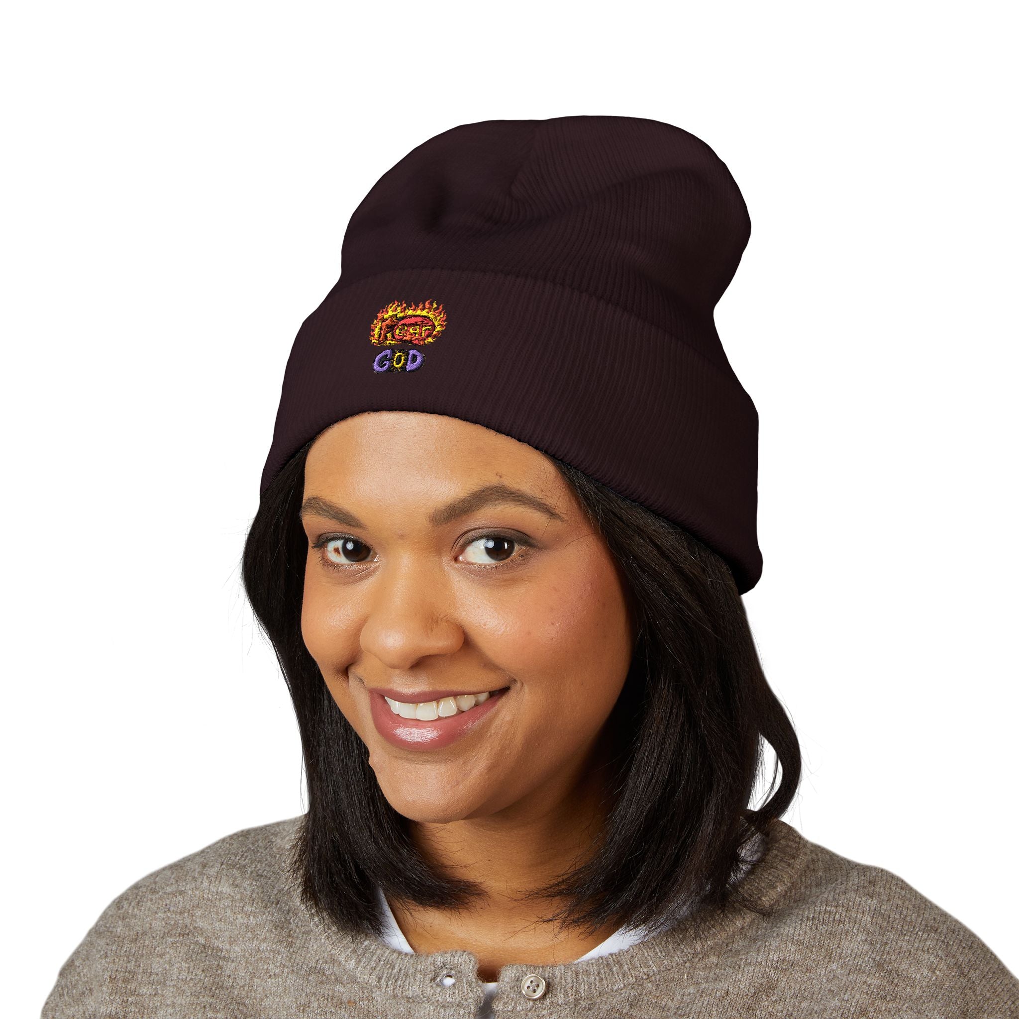 Fear God Embroidered 'Glow Up' Flame Beanie — Classic Cuffed Winter Hat