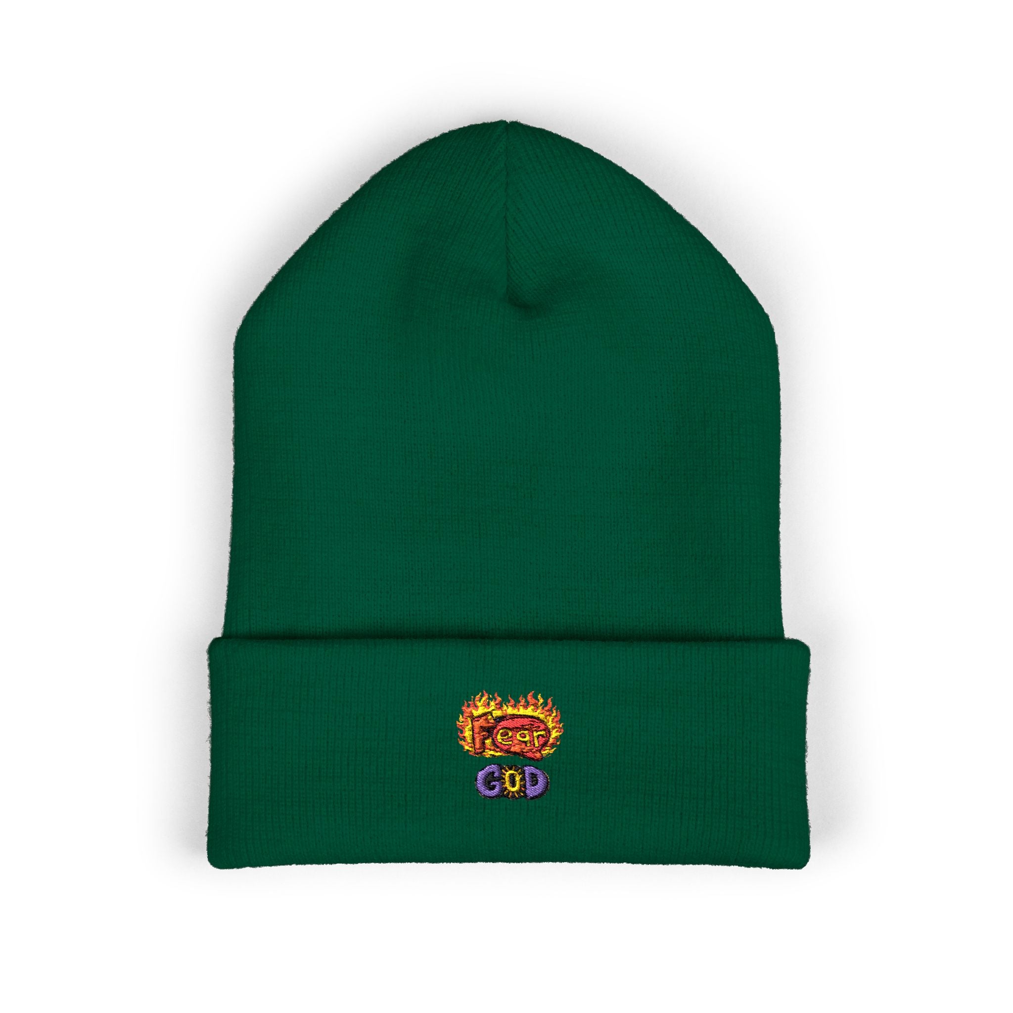 Fear God Embroidered 'Glow Up' Flame Beanie — Classic Cuffed Winter Hat