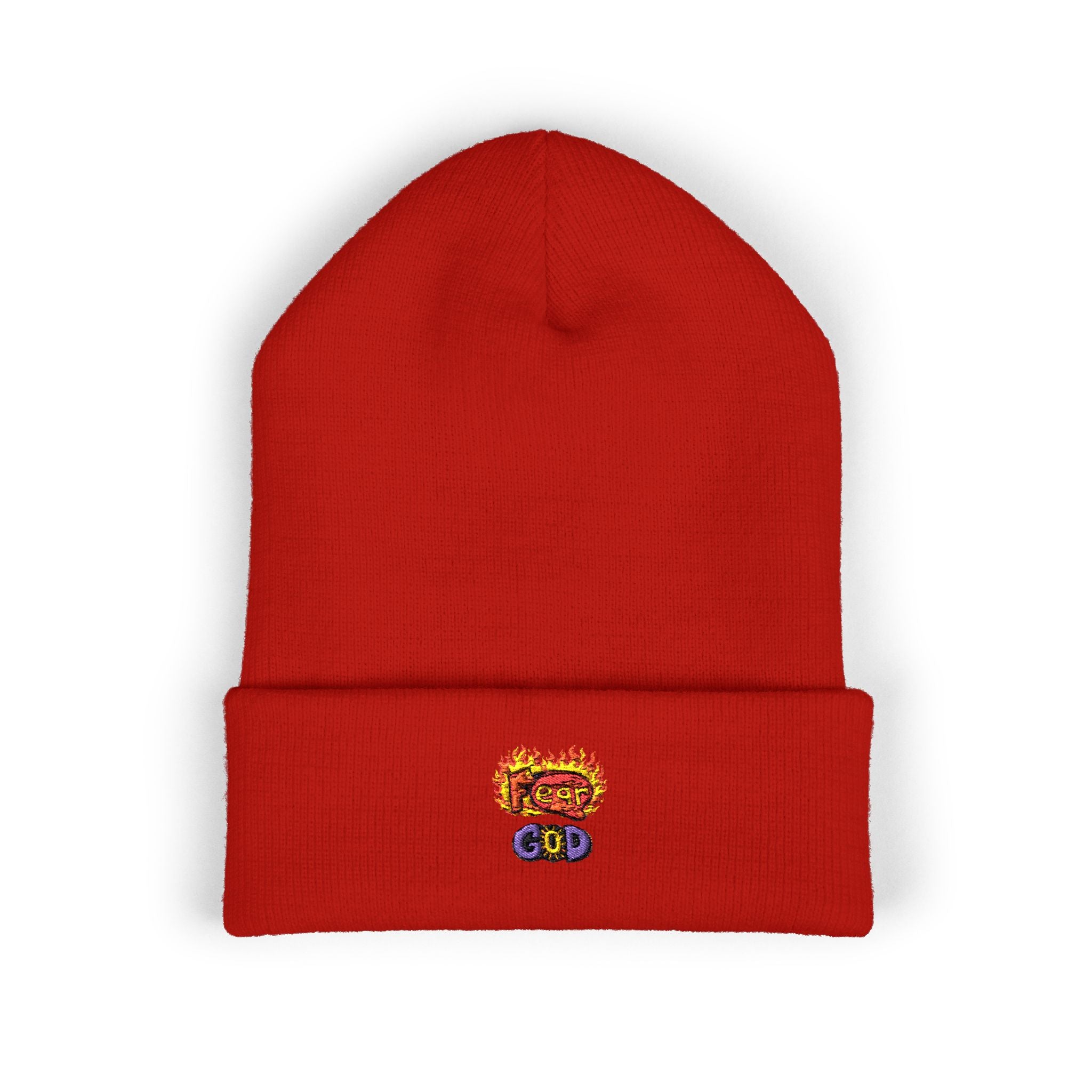 Fear God Embroidered 'Glow Up' Flame Beanie — Classic Cuffed Winter Hat
