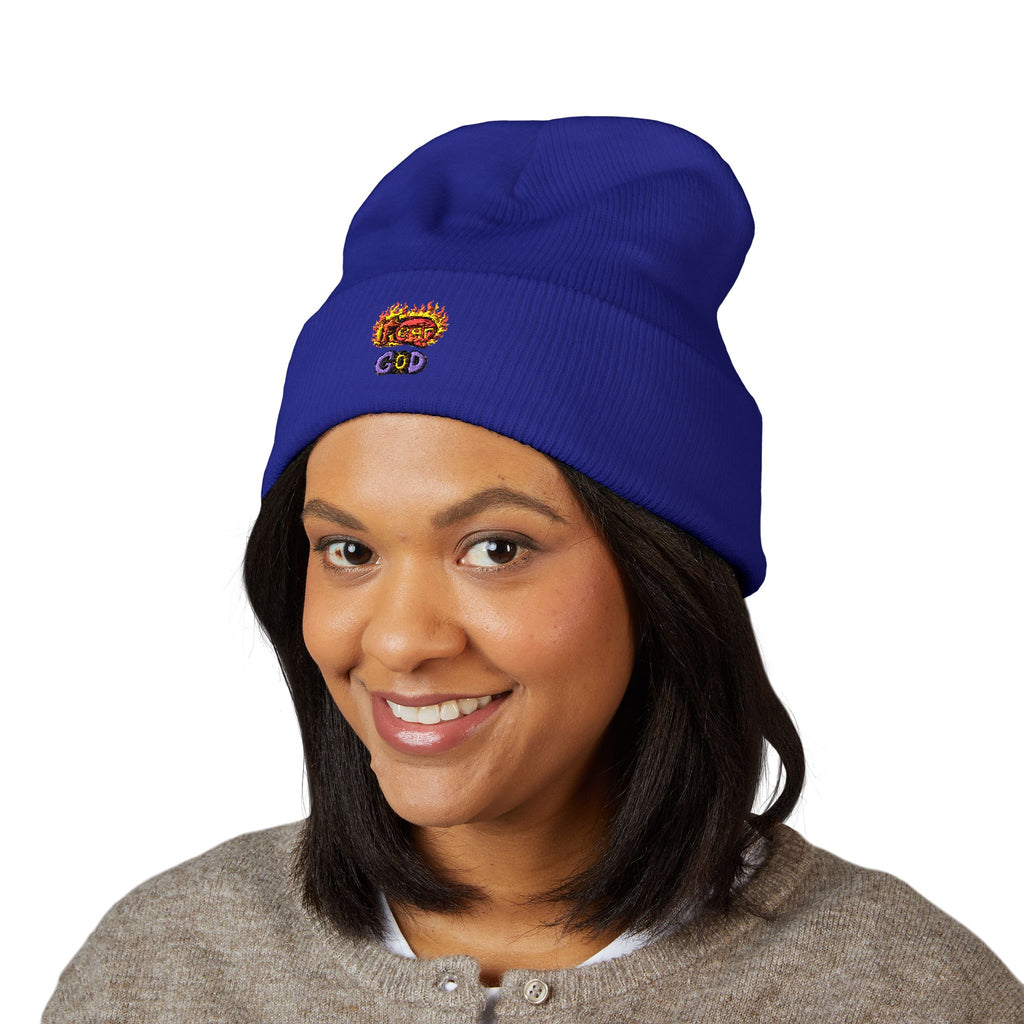 Fear God Embroidered 'Glow Up' Flame Beanie — Classic Cuffed Winter Hat
