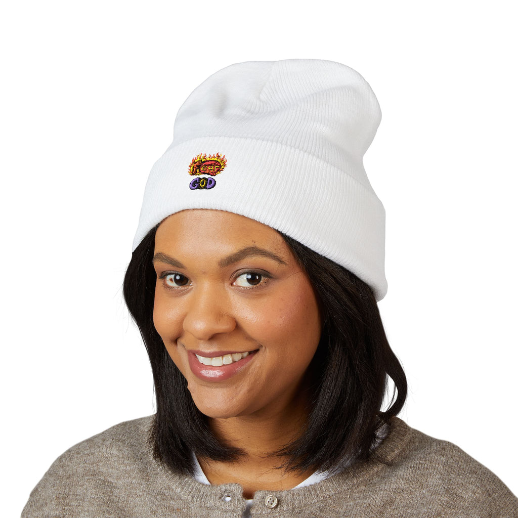 Fear God Embroidered 'Glow Up' Flame Beanie — Classic Cuffed Winter Hat