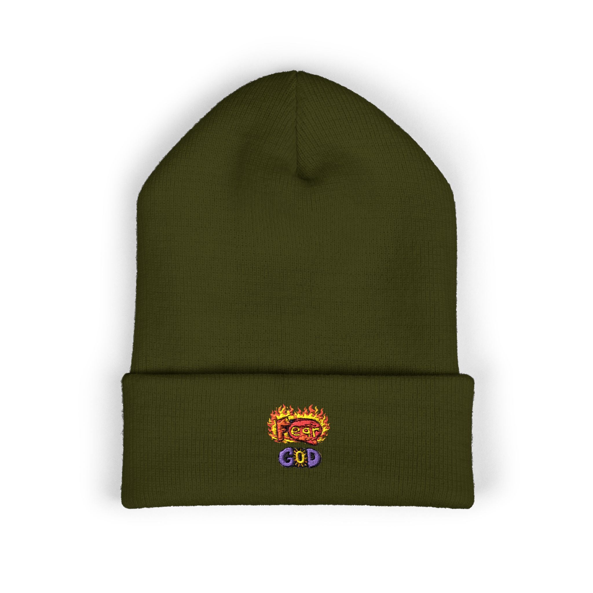 Fear God Embroidered 'Glow Up' Flame Beanie — Classic Cuffed Winter Hat