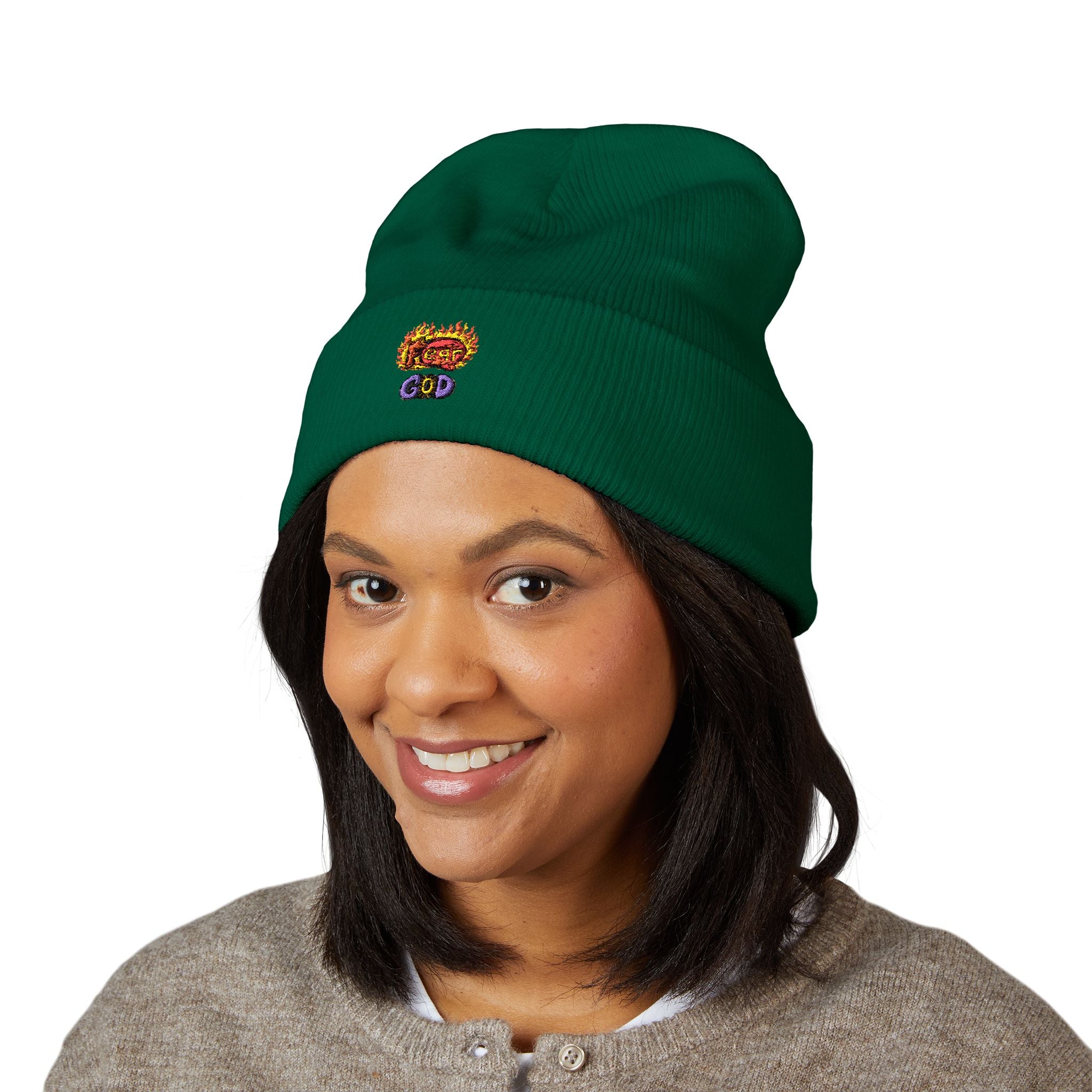 Fear God Embroidered 'Glow Up' Flame Beanie — Classic Cuffed Winter Hat