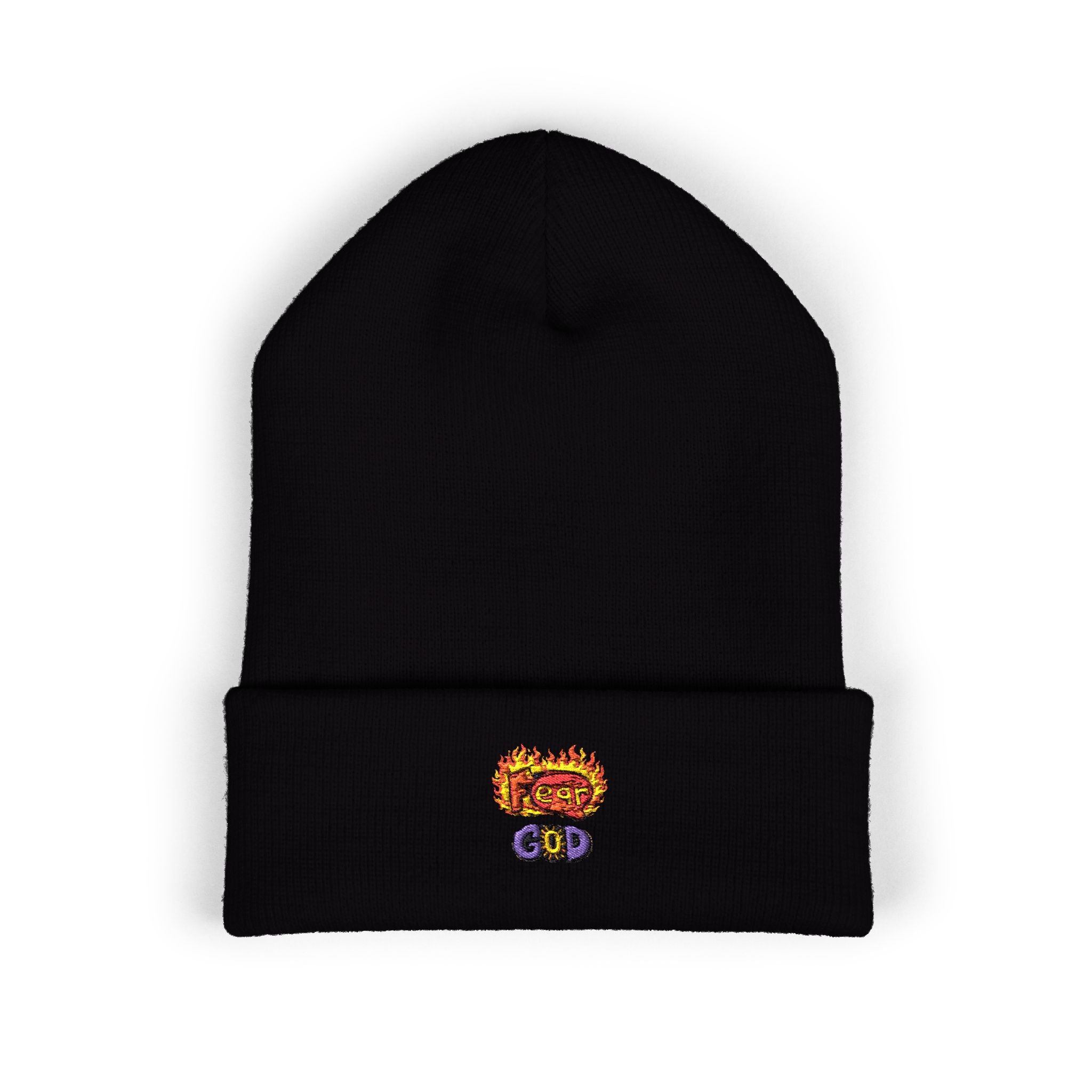 Fear God Embroidered 'Glow Up' Flame Beanie — Classic Cuffed Winter Hat