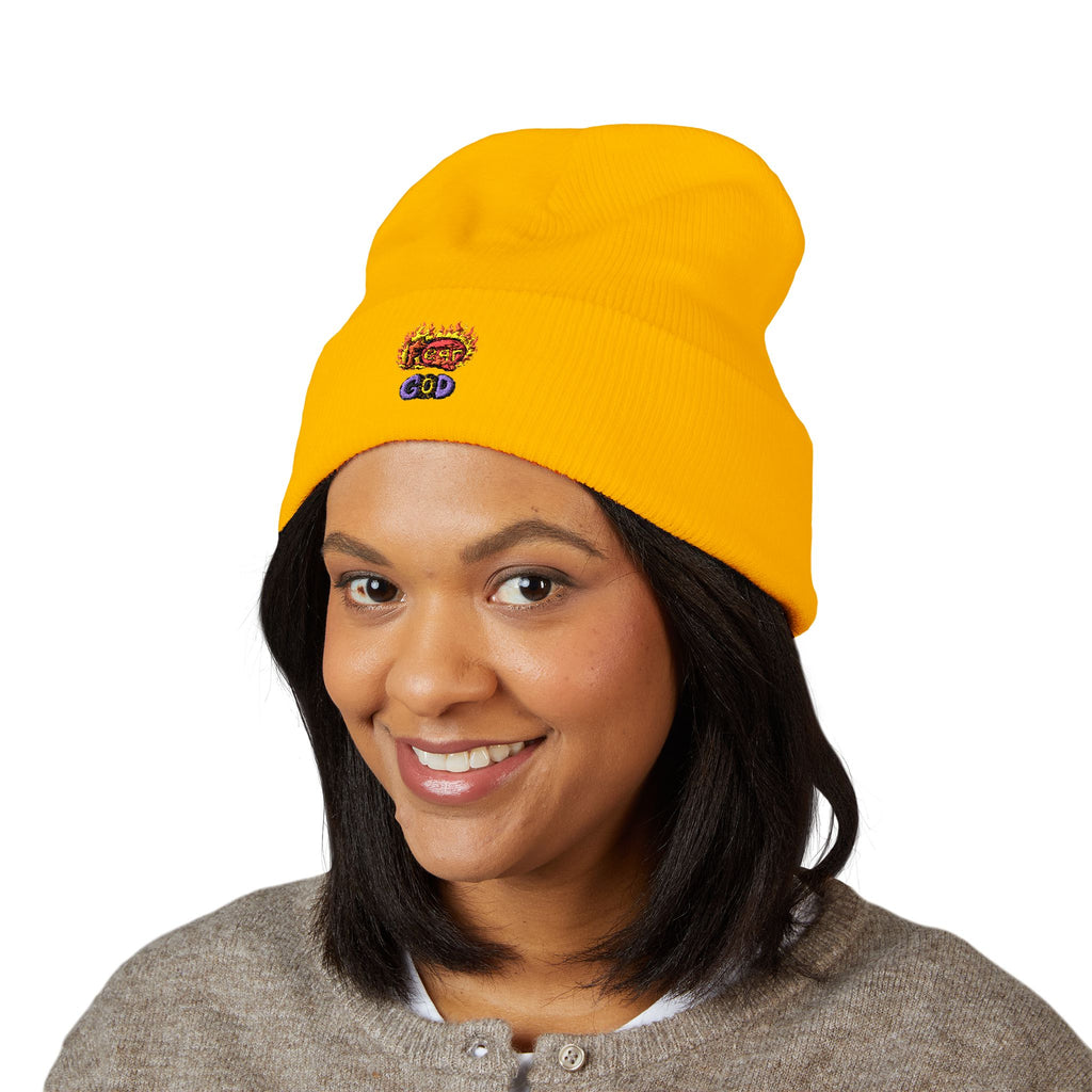Fear God Embroidered 'Glow Up' Flame Beanie — Classic Cuffed Winter Hat