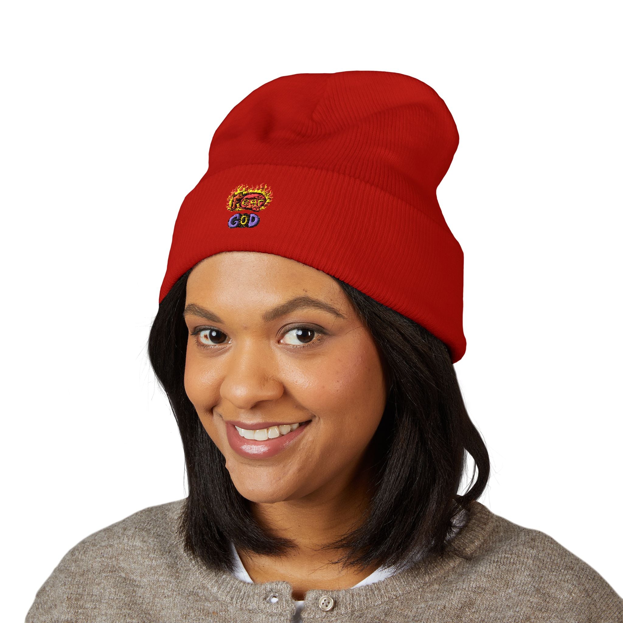 Fear God Embroidered 'Glow Up' Flame Beanie — Classic Cuffed Winter Hat