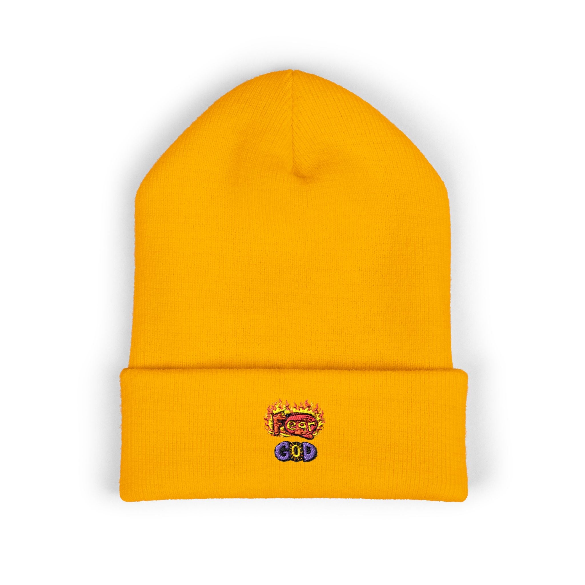 Fear God Embroidered 'Glow Up' Flame Beanie — Classic Cuffed Winter Hat