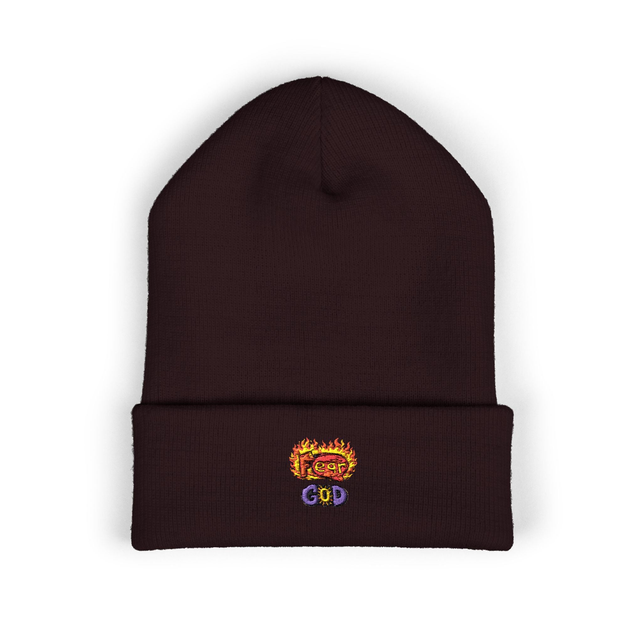Fear God Embroidered 'Glow Up' Flame Beanie — Classic Cuffed Winter Hat