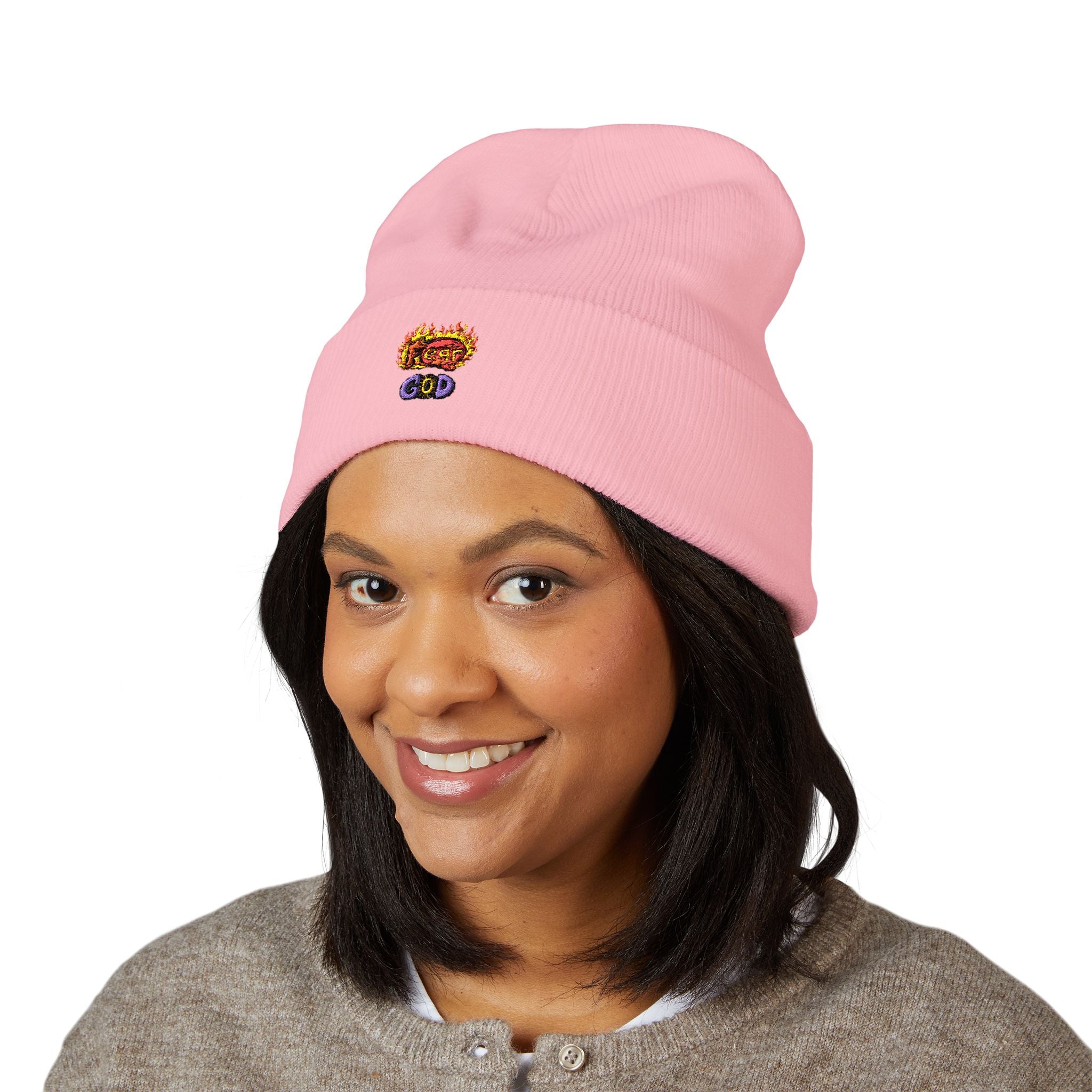 Fear God Embroidered 'Glow Up' Flame Beanie — Classic Cuffed Winter Hat